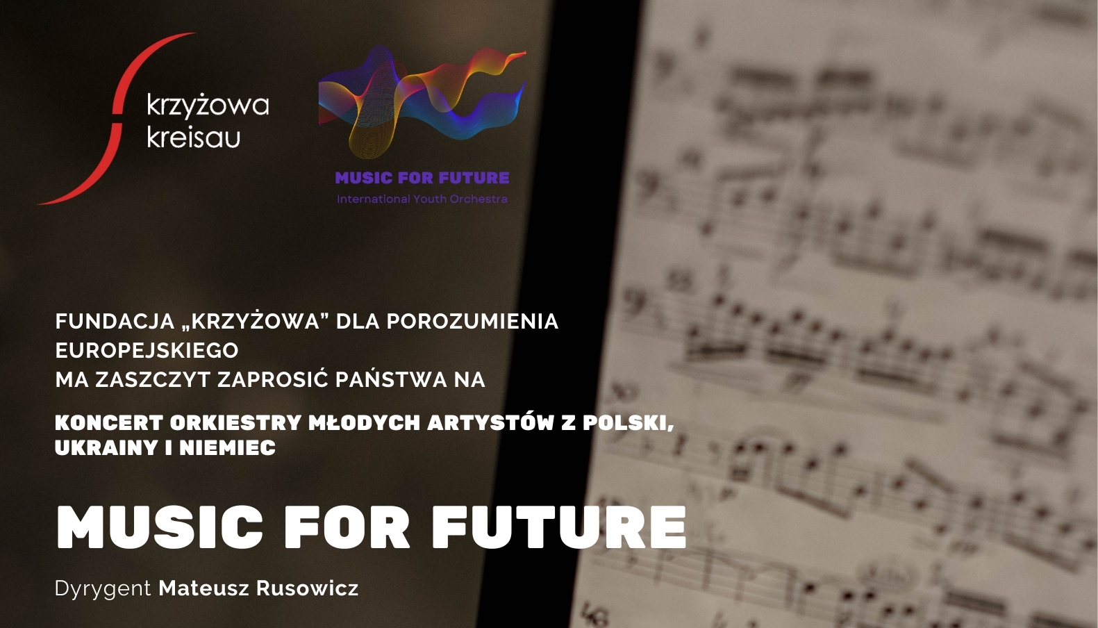 Infografika Music for future, w tle nuty, logotypy prjektu