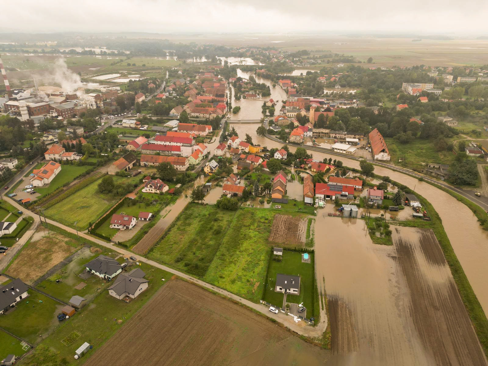 Powódź w Pszennie, widok z lotu ptaka