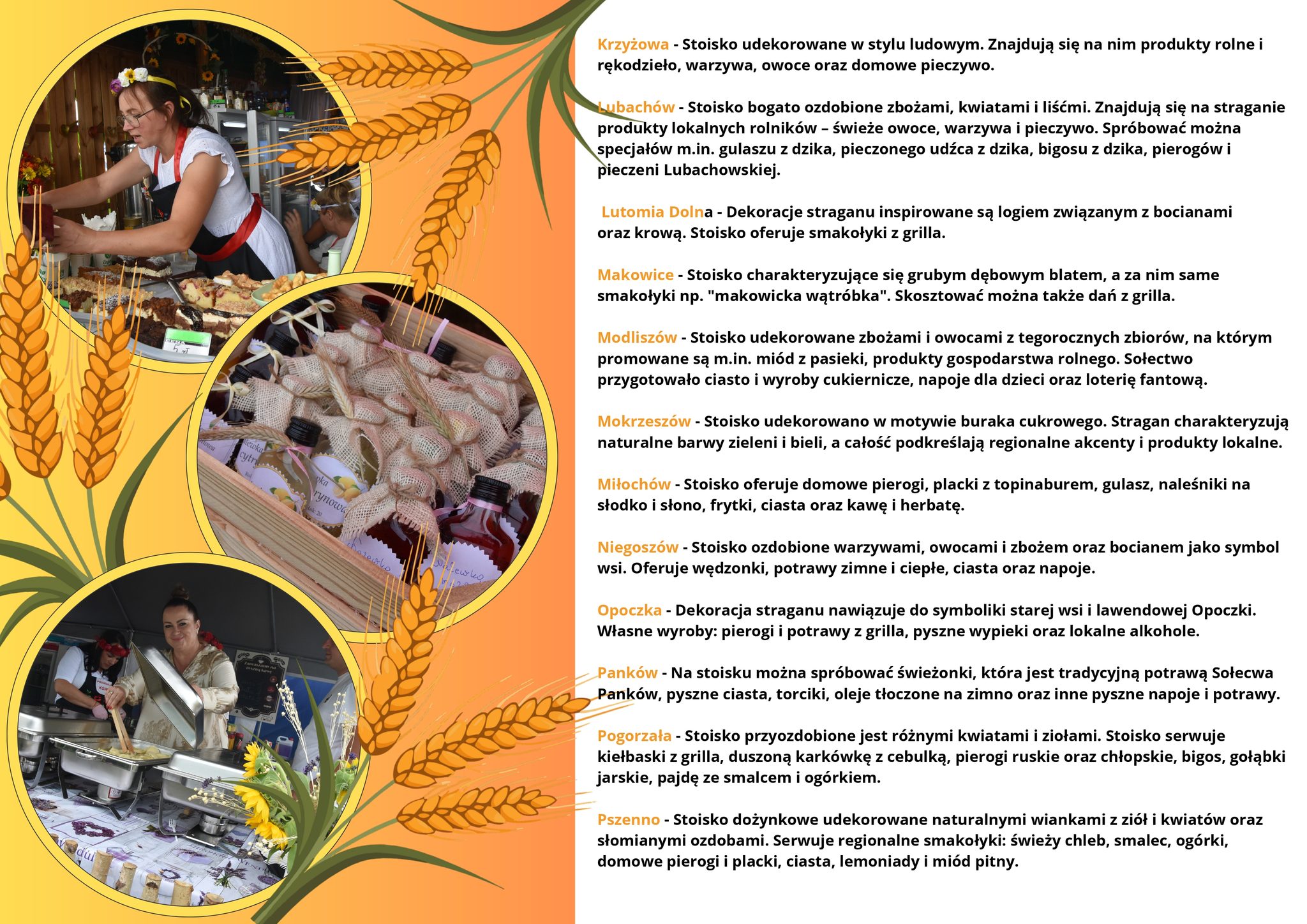 grafik z wykazem przysmaków serwowanych przez sołectwa na dożynkach gminnych