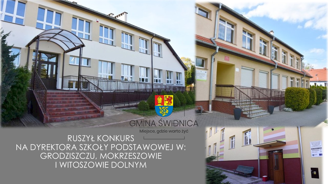 Grafika 3 szkół i napis ogłoszenie o konkursie