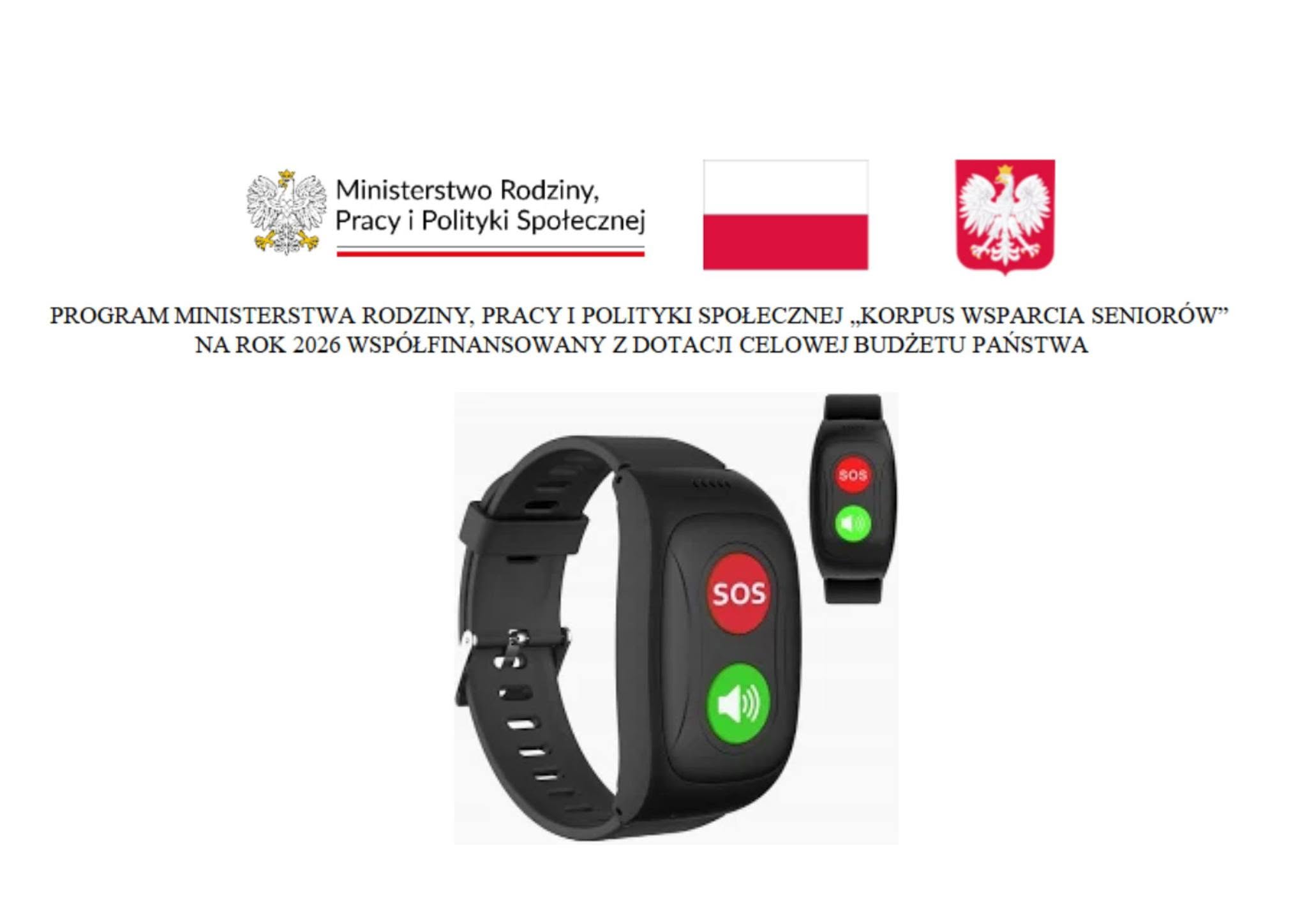 Opaska do teleopieki z logotypami projektu w górnej części rysunku