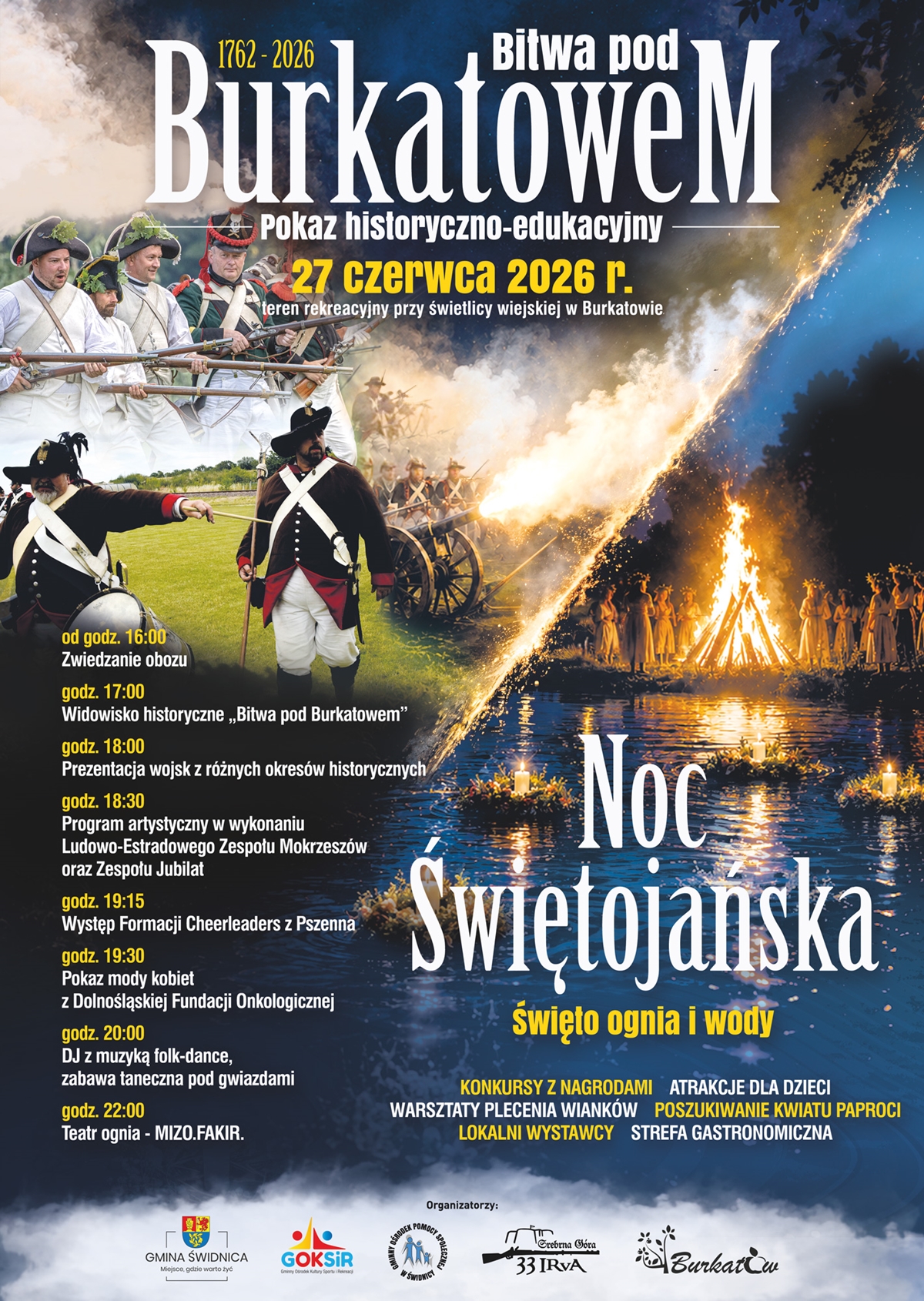 Plakat z zapowiedzią Bitwy pod Burkatowem i Nocy Świętojańskiej